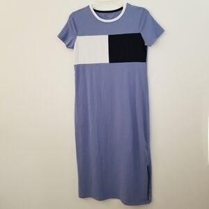 Tommy Hilfiger Midi TShirt Dress Size XS Blue Y2K Cotton Logo Long Color Block